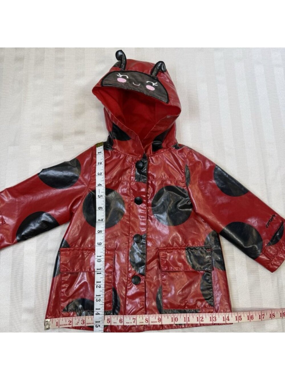 Carters Girl's Ladybug Size 18 Months Red & Black Hooded Rain Jacket Spring - Picture 4 of 10